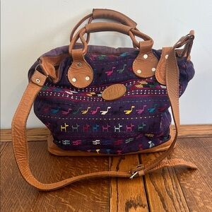 Artes típicas tecum Guatemala textile animals  Purple and Brown  Shoulder Bag